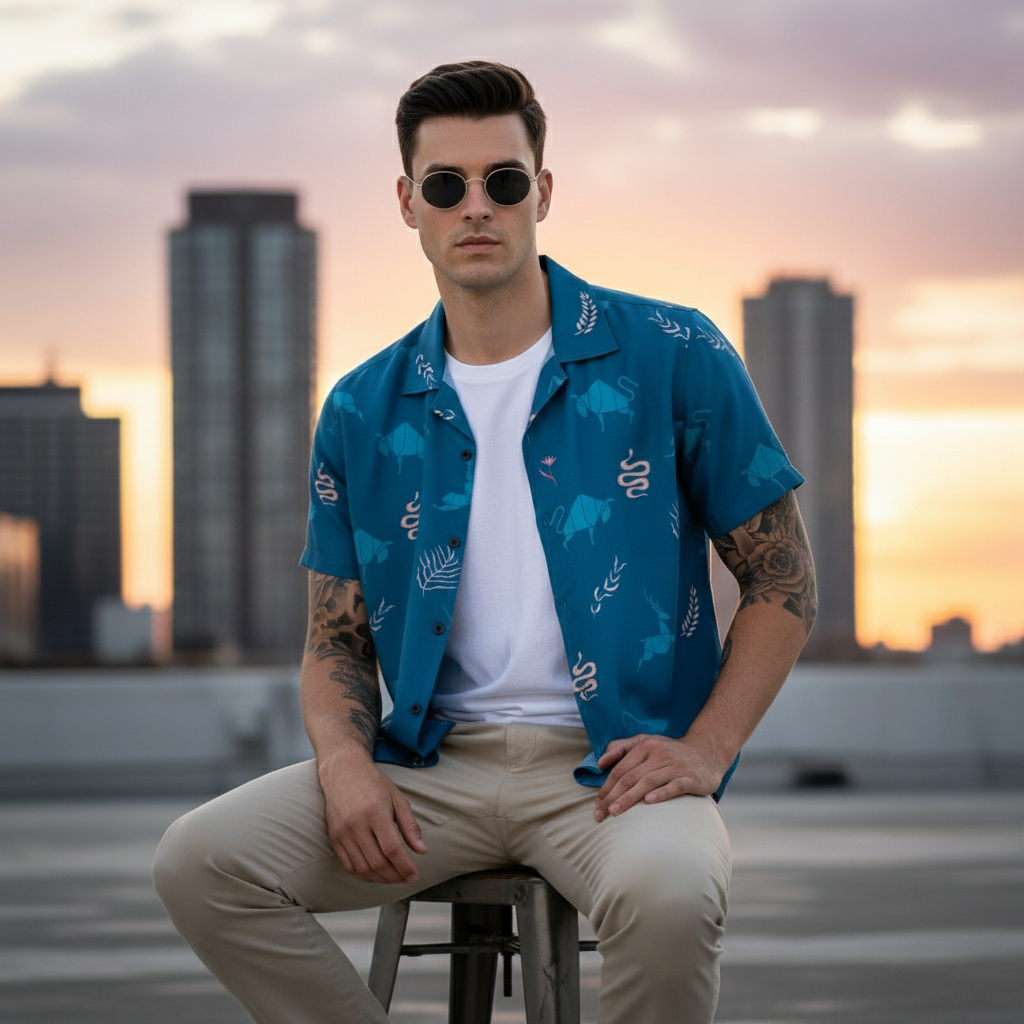 KRM Men’s Trendy Printed Resort Shirt – Lightweight & Comfortable
