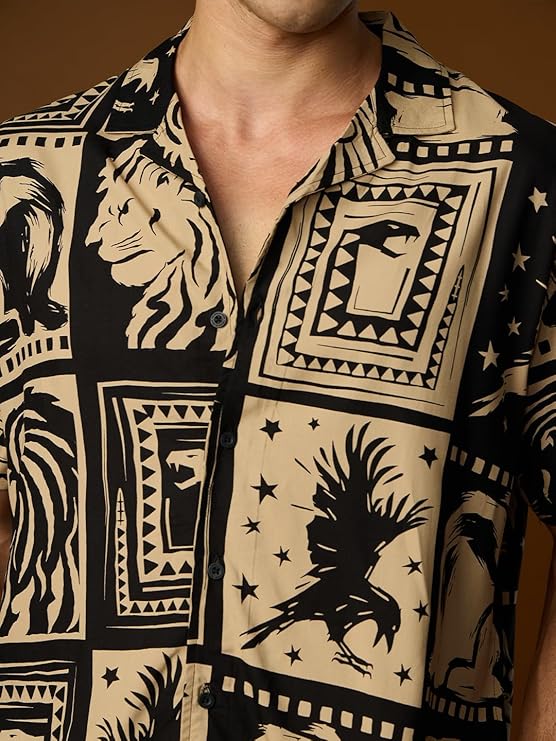 KRM Men’s Premium Abstract Print Shirt – Relaxed Casual Wear