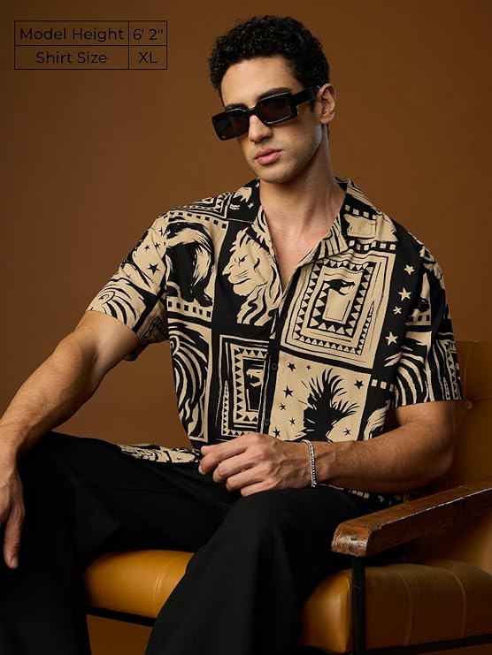 KRM Men’s Premium Abstract Print Shirt – Relaxed Casual Wear