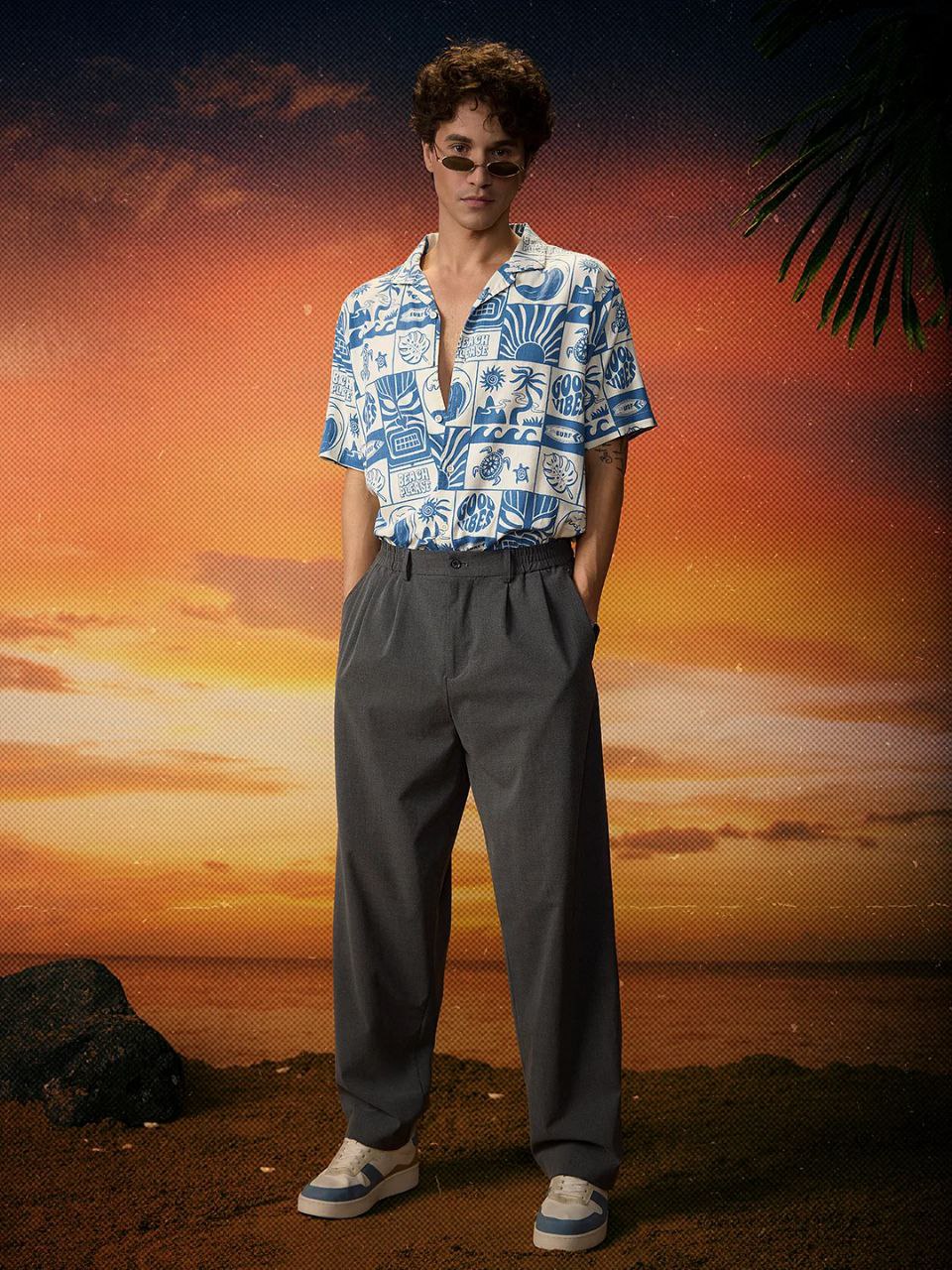 KRM Men’s Blue Tropical Graphic Shirt – Summer Ready