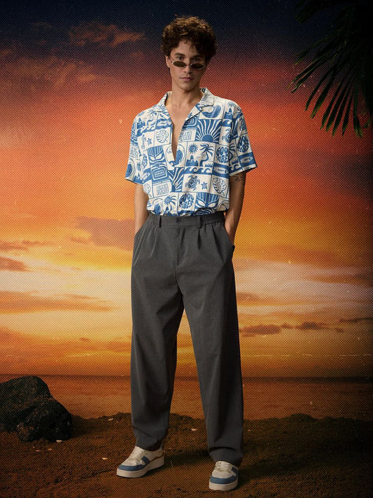 KRM Men’s Blue Tropical Graphic Shirt – Summer Ready