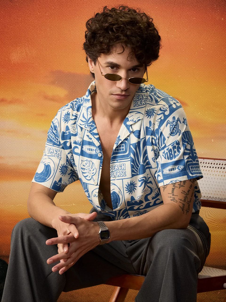 KRM Men’s Blue Tropical Graphic Shirt – Summer Ready