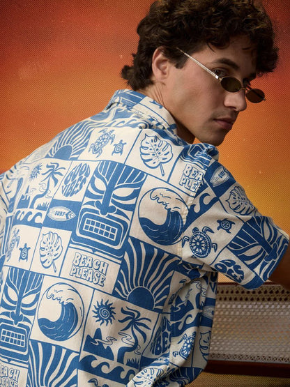 KRM Men’s Blue Tropical Graphic Shirt – Summer Ready