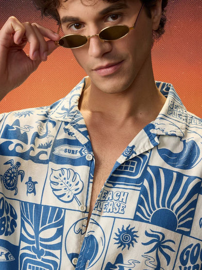 KRM Men’s Blue Tropical Graphic Shirt – Summer Ready