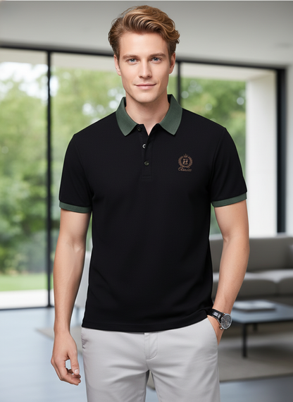 KRM Men’s Polo T-Shirt with Green Collar & Sleeve Trim – Premium Cotton Blend Casual Wear