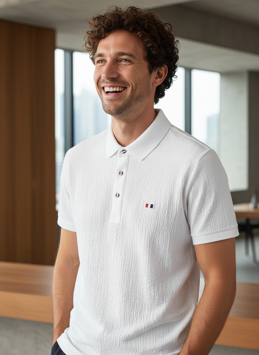 KRM Men’s Textured Polo T-Shirt – Premium Popcorn Blend Casual Wear