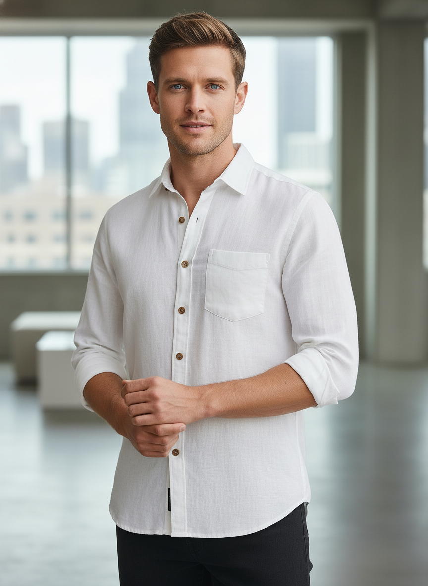 KRM Men’s Linen Long Sleeve Shirt – Premium Breathable Casual Wear