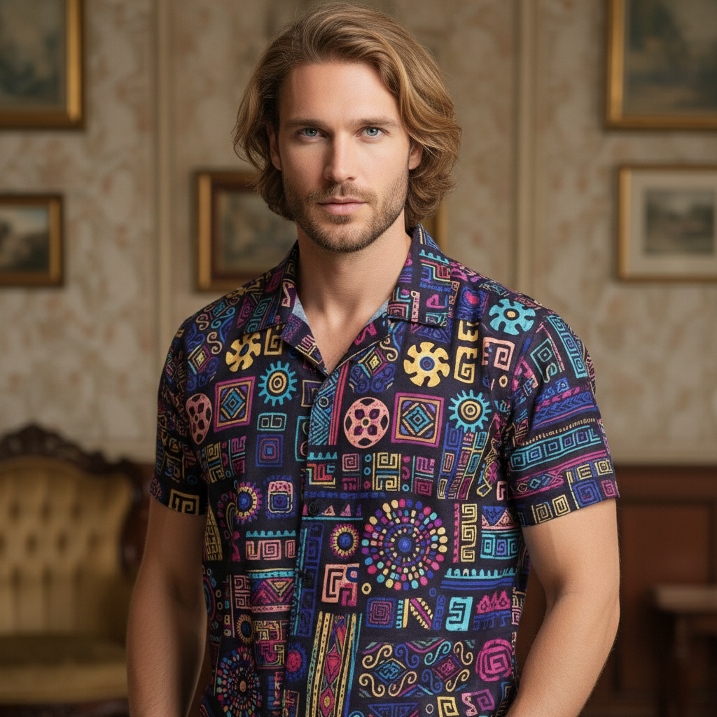 KRM Men’s Geometric Print Shirt – Premium Casual Wear