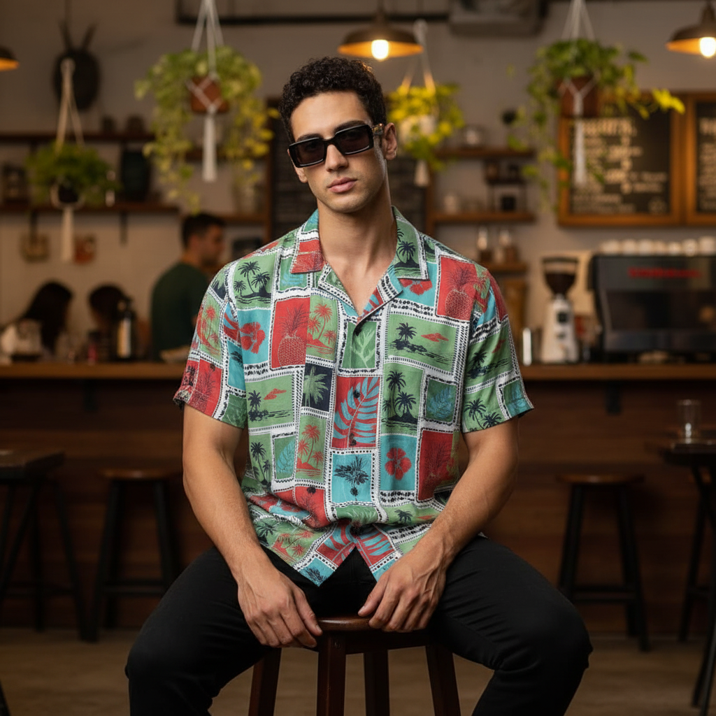 KRM Men’s Tropical Graphic Rayon Shirt – Soft & Comfortable