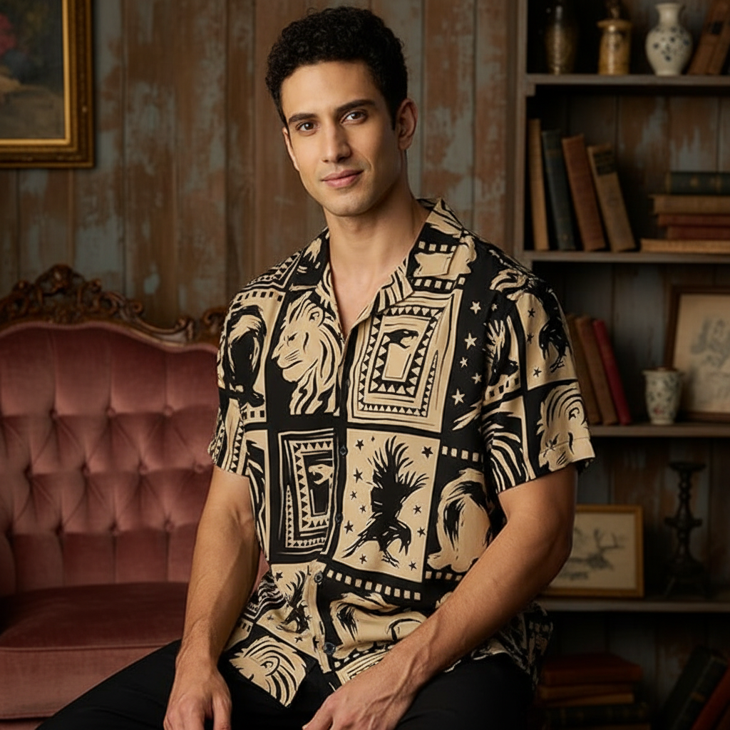 KRM Men’s Premium Abstract Print Shirt – Relaxed Casual Wear