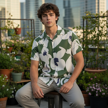 KRM Men’s Green & White Floral Rayon Shirt – Trendy Resort Fit