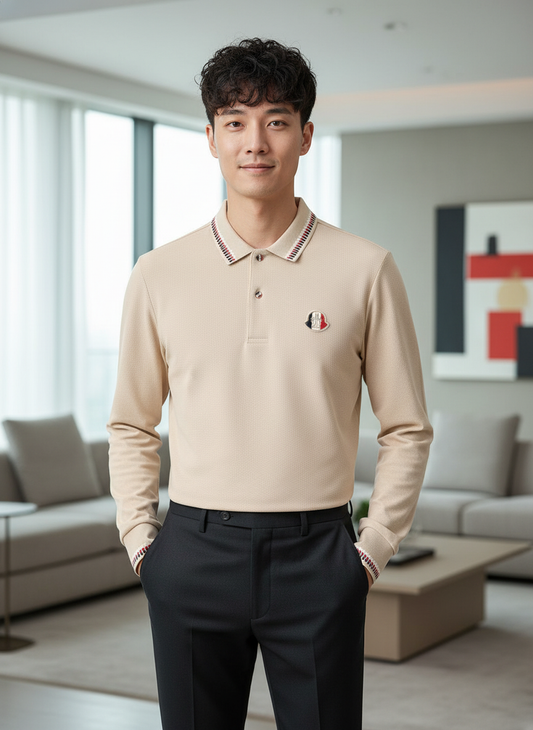 KRM Men’s Long Sleeve Polo T-Shirt – Premium Cotton Casual Wear