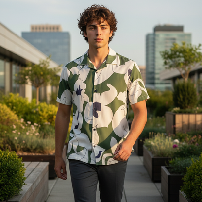 KRM Men’s Green & White Floral Rayon Shirt – Trendy Resort Fit