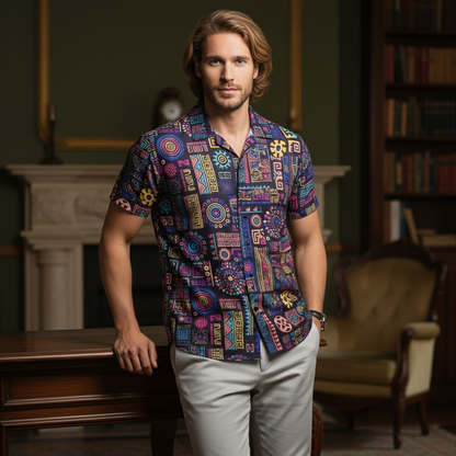KRM Men’s Geometric Print Shirt – Premium Casual Wear