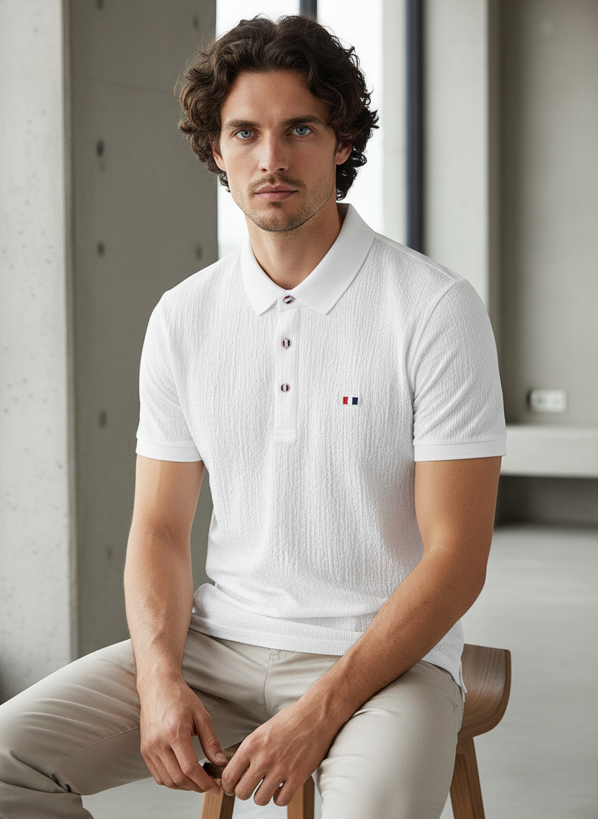 KRM Men’s Textured Polo T-Shirt – Premium Popcorn Blend Casual Wear