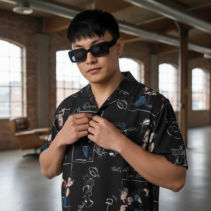 KRM Men’s Cartoon Print Rayon Resort Shirt – Casual Half Sleeve Button-Down