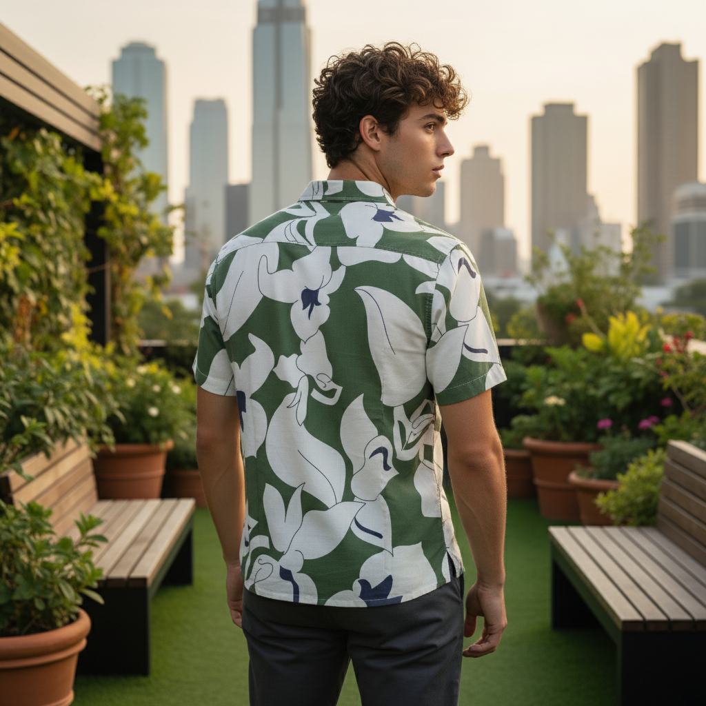 KRM Men’s Green & White Floral Rayon Shirt – Trendy Resort Fit