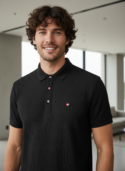 KRM Men’s Textured Polo T-Shirt – Premium Popcorn Blend Casual Wear