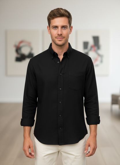 KRM Men’s Linen Long Sleeve Shirt – Premium Breathable Casual Wear