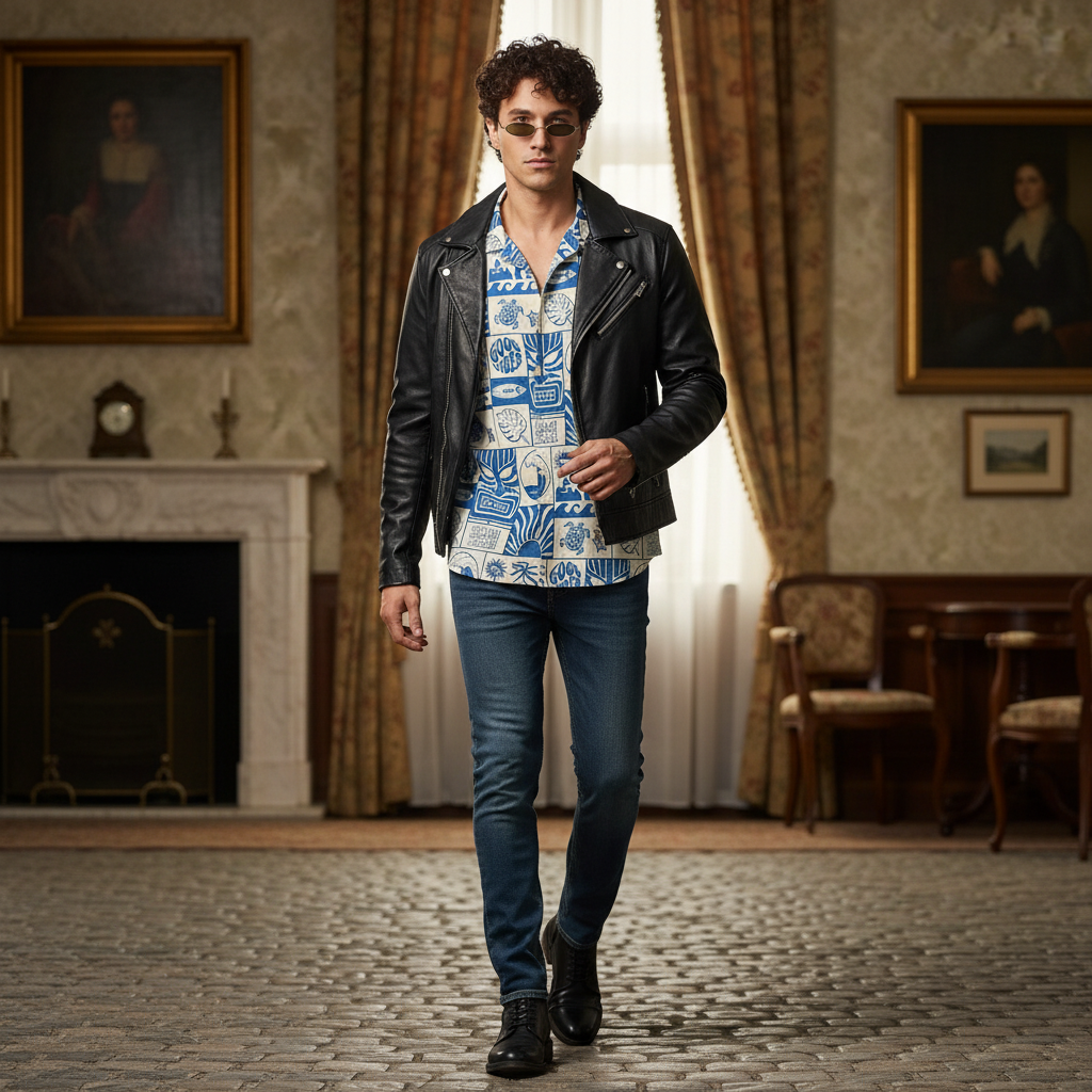 KRM Men’s Blue Tropical Graphic Shirt – Summer Ready