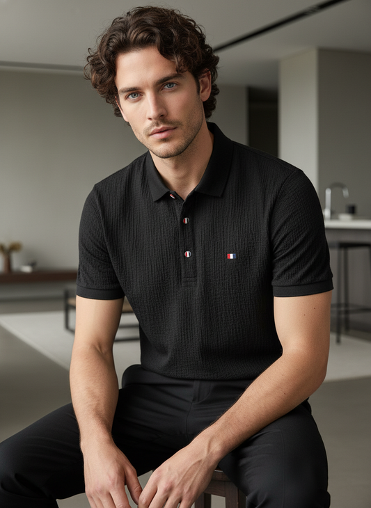KRM Men’s Textured Polo T-Shirt – Premium Popcorn Blend Casual Wear
