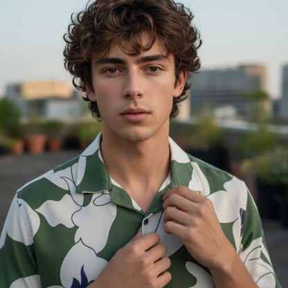 KRM Men’s Green & White Floral Rayon Shirt – Trendy Resort Fit