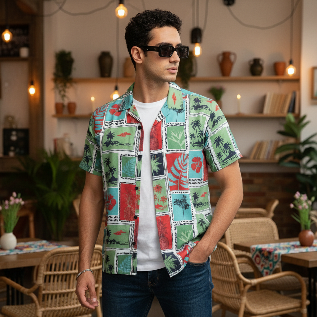 KRM Men’s Tropical Graphic Rayon Shirt – Soft & Comfortable