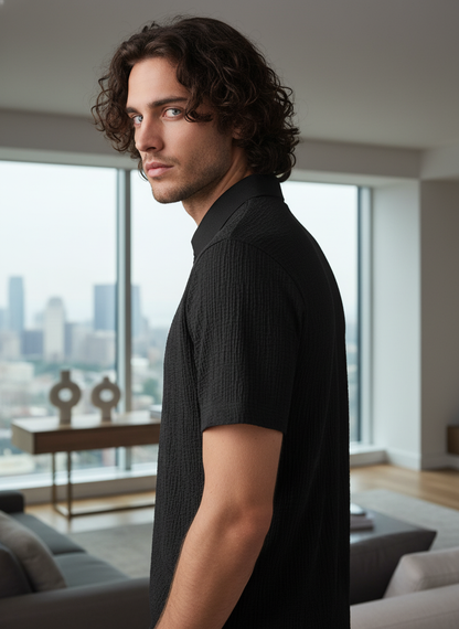 KRM Men’s Textured Polo T-Shirt – Premium Popcorn Blend Casual Wear