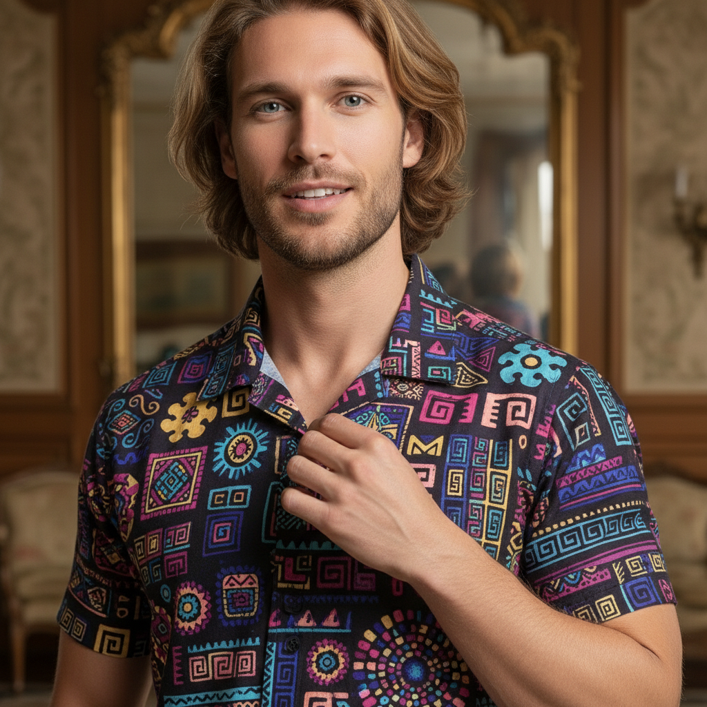 KRM Men’s Geometric Print Shirt – Premium Casual Wear