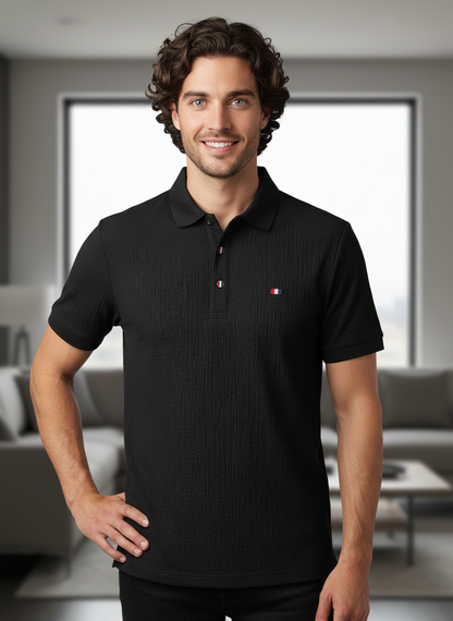 KRM Men’s Textured Polo T-Shirt – Premium Popcorn Blend Casual Wear
