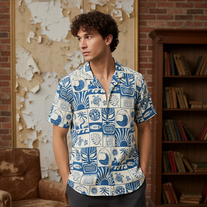 KRM Men’s Blue Tropical Graphic Shirt – Summer Ready