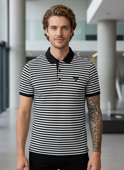 KRM Men’s Striped Polo T-Shirt – Premium Cotton Blend Casual Wear