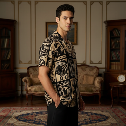 KRM Men’s Premium Abstract Print Shirt – Relaxed Casual Wear