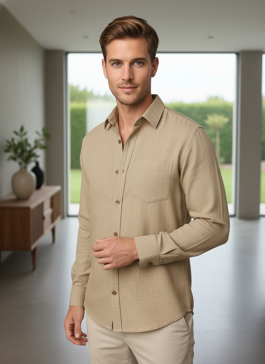 KRM Men’s Linen Long Sleeve Shirt – Premium Breathable Casual Wear