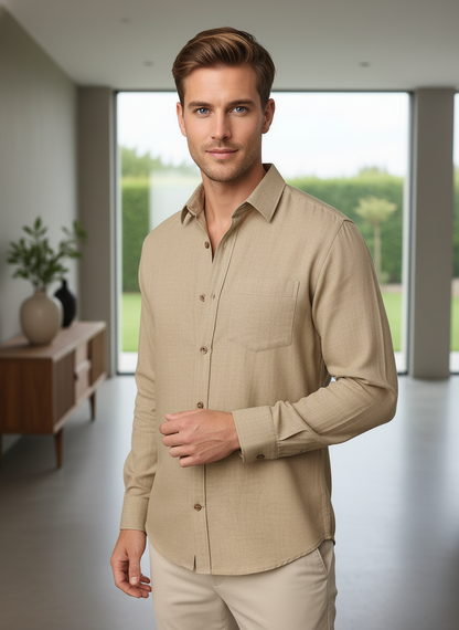 KRM Men’s Linen Long Sleeve Shirt – Premium Breathable Casual Wear