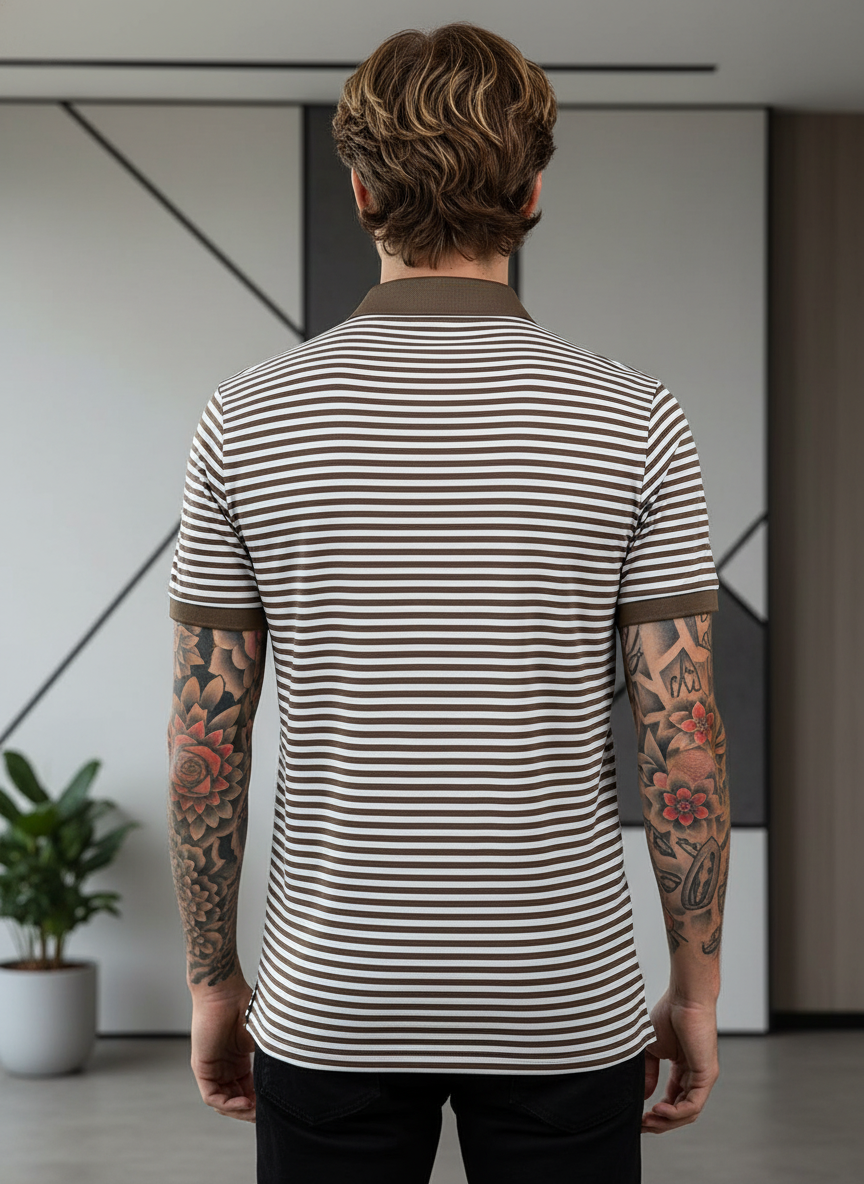 KRM Men’s Striped Polo T-Shirt – Premium Cotton Blend Casual Wear