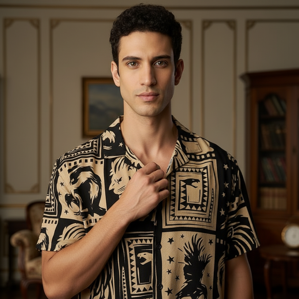 KRM Men’s Premium Abstract Print Shirt – Relaxed Casual Wear