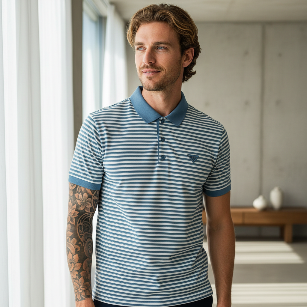 KRM Men’s Striped Polo T-Shirt – Premium Cotton Blend Casual Wear