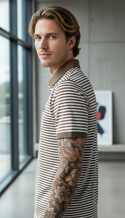 KRM Men’s Striped Polo T-Shirt – Premium Cotton Blend Casual Wear